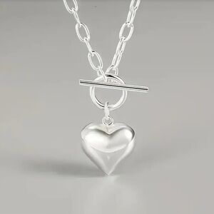 New, Silver tone Heart Pendant Necklace with cute toggle clasp